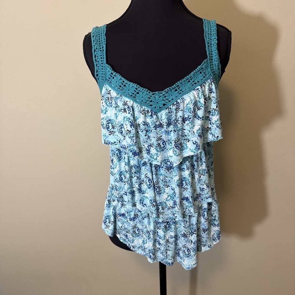 Candie's Y2K Tank Top Tiered Shirt Ruffled Flowing Top 90s Blue‎ Juniors Size S